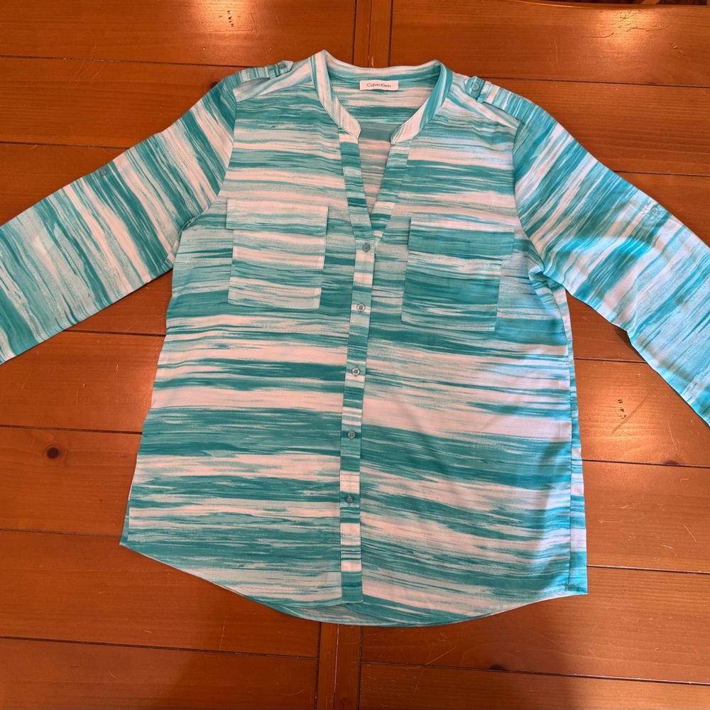 Calvin Klein Teal and White Button Down Shirt